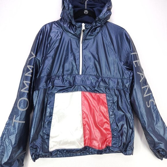 Tommy Jeans Windbreaker Hoodie Jacket Womens Medium Pocket Half Zip Oversized - Picture 14 of 16